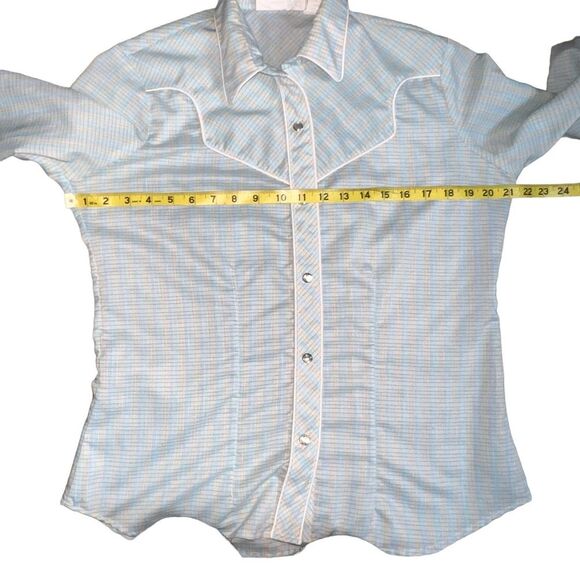 Vintage Avante West Plaid Western Shirt Sz 15/16 Pearl Snap Buttons Aqua Blue - Picture 9 of 11
